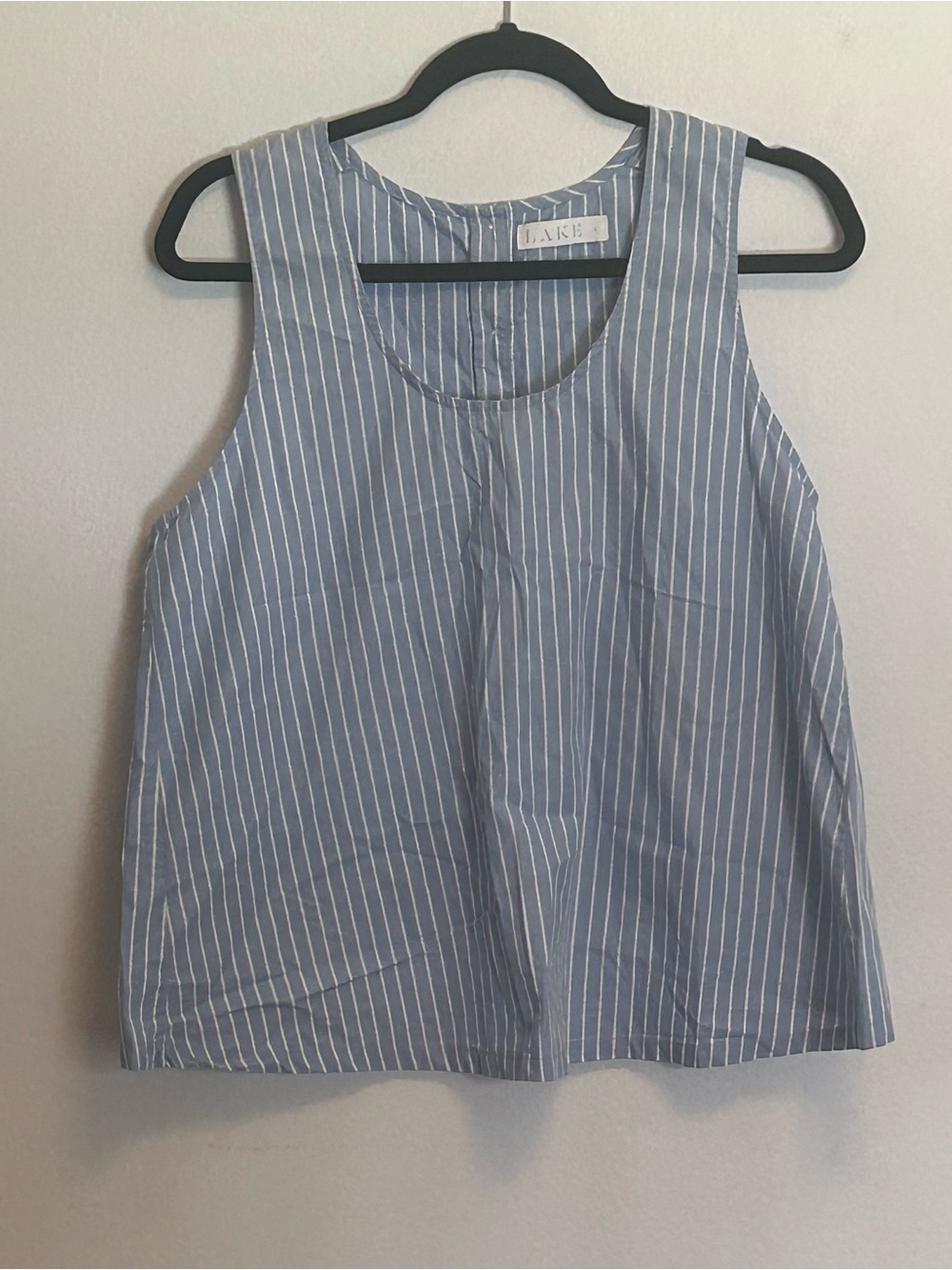 LAKE Blue Pinstripe Sleeveless Cotton Tank with button-up back